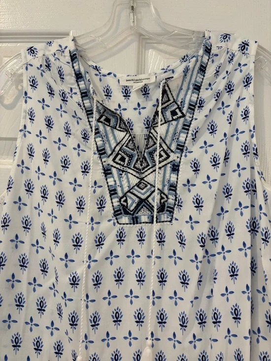 beachlunchlounge White Midi Dress with Blue Print - Picture 4 of 4